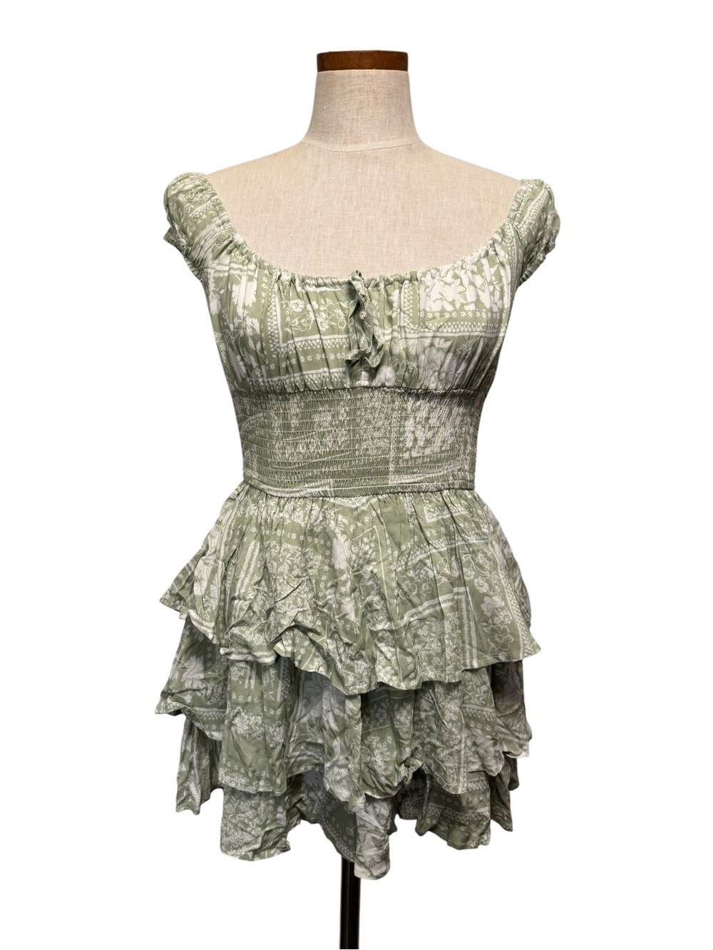 Sky to Moon Sage Green Ruffled Tiered Romper Size M